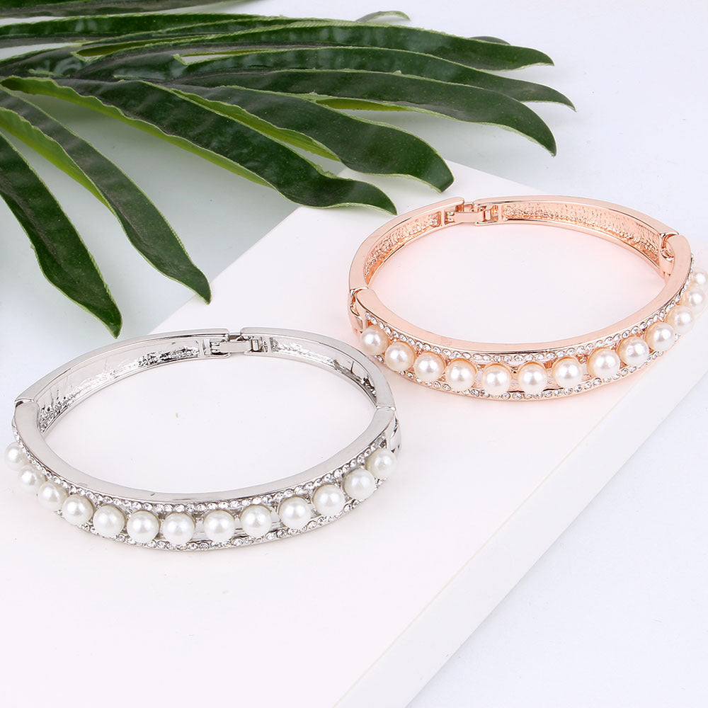 Full diamond pearl rose gold bracelet