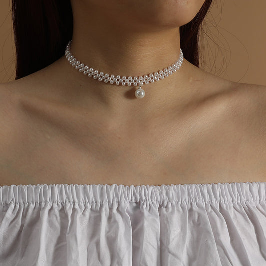 Hand-Woven Pearl Clavicle Necklace