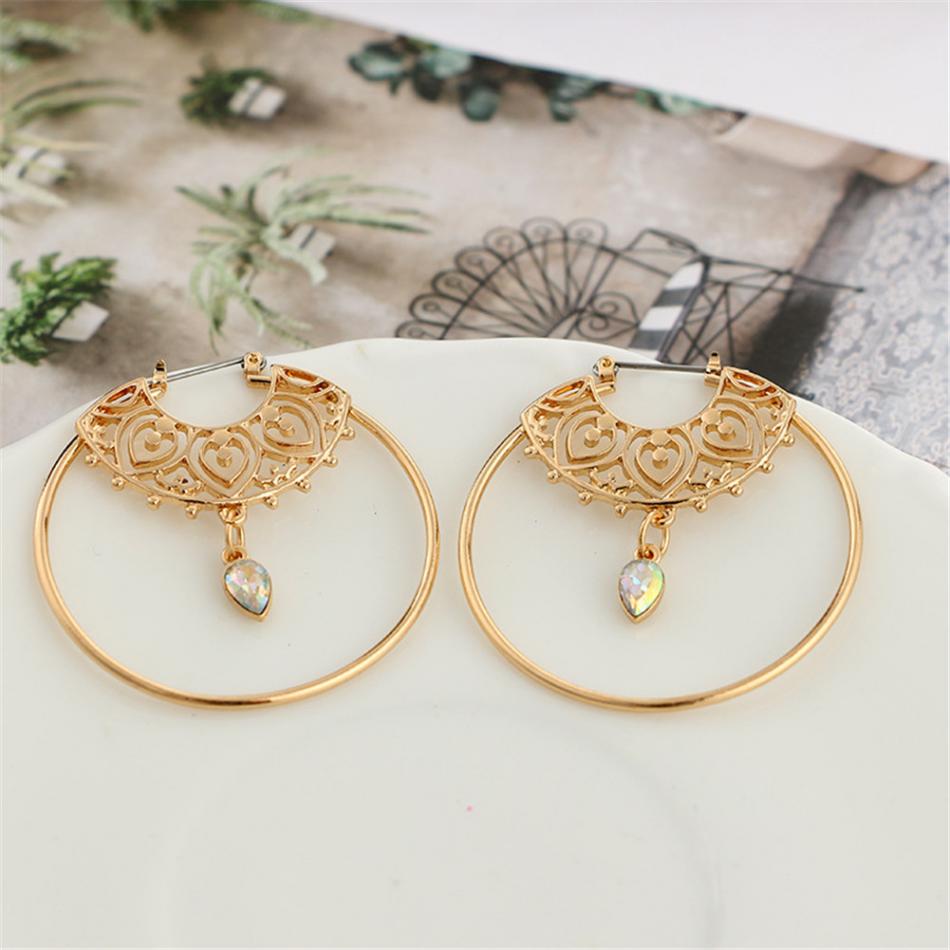 Gold Color Big Circle Round Hoop Earrings For Women Fashion Water Drop Crystal Geometric Hoops aros Statement Earrings