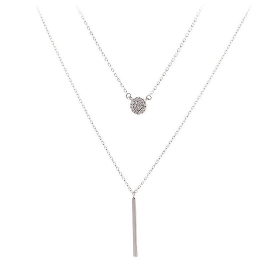 SquareFlash Diamond Round Double Necklace Female Clavicle