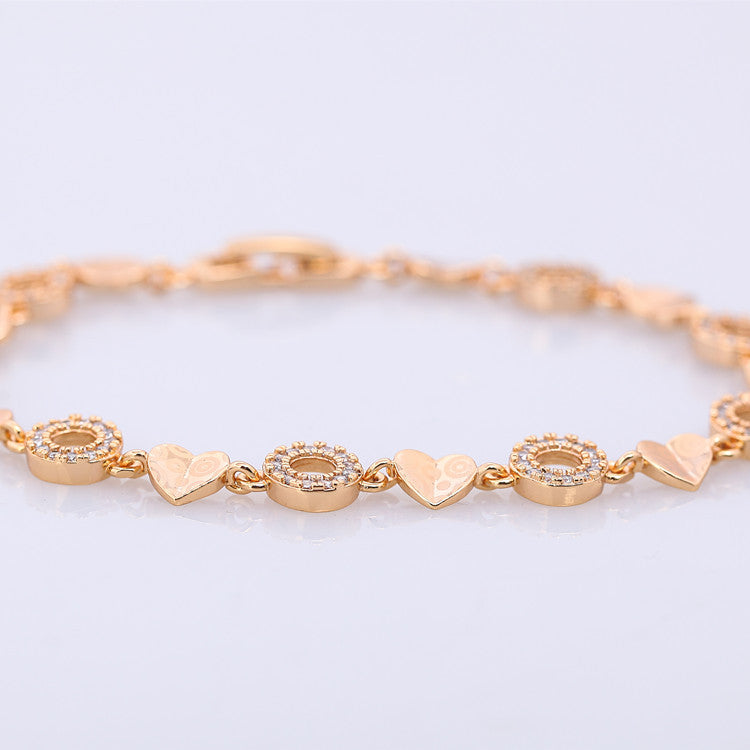 Rose Gold Zircon Bracelet Women's Diamond Heart Bracelet