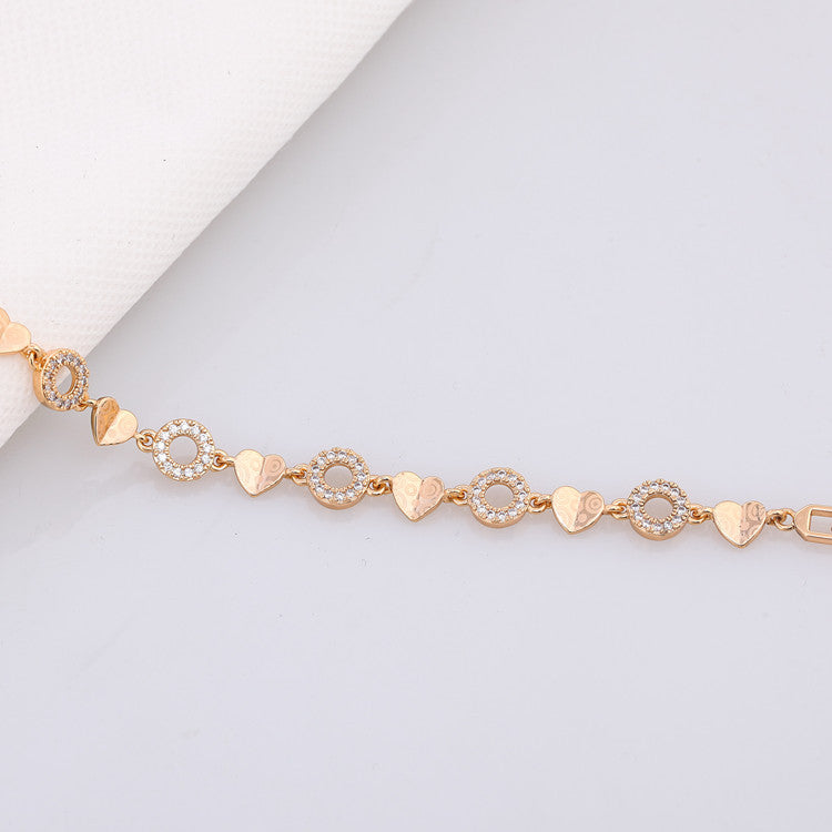 Rose Gold Zircon Bracelet Women's Diamond Heart Bracelet