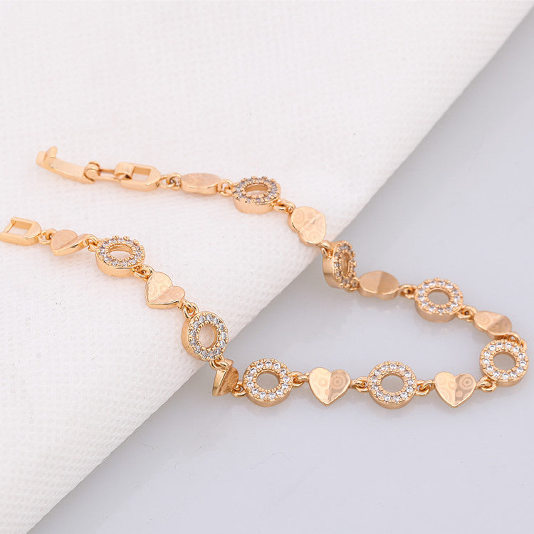 Rose Gold Zircon Bracelet Women's Diamond Heart Bracelet