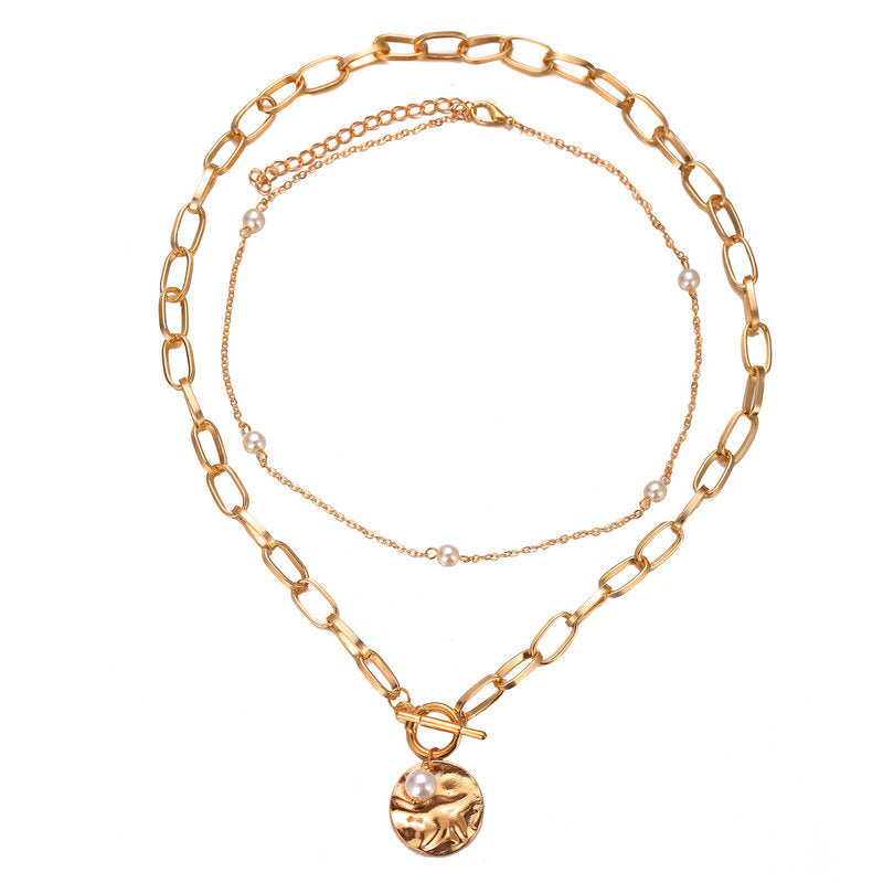 Chain pearl double necklace