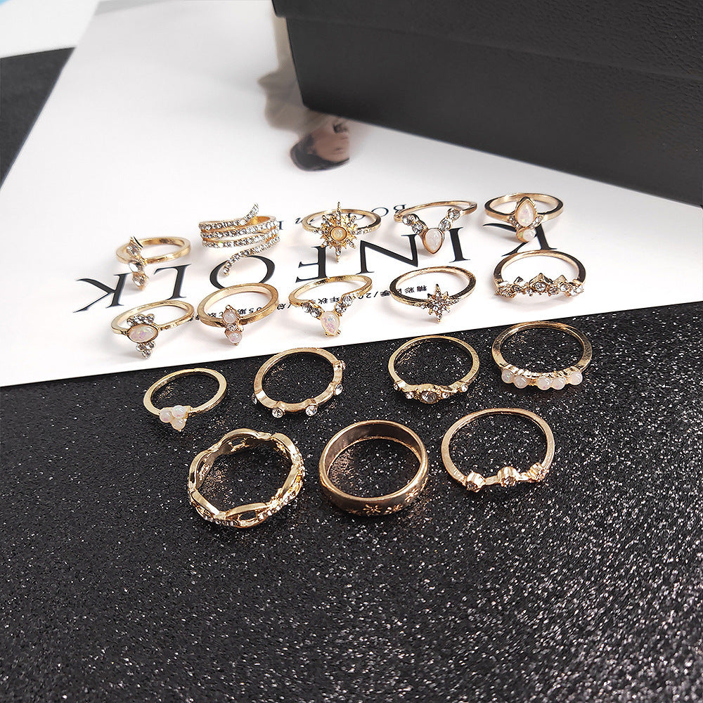 17-piece bohemian style ring set