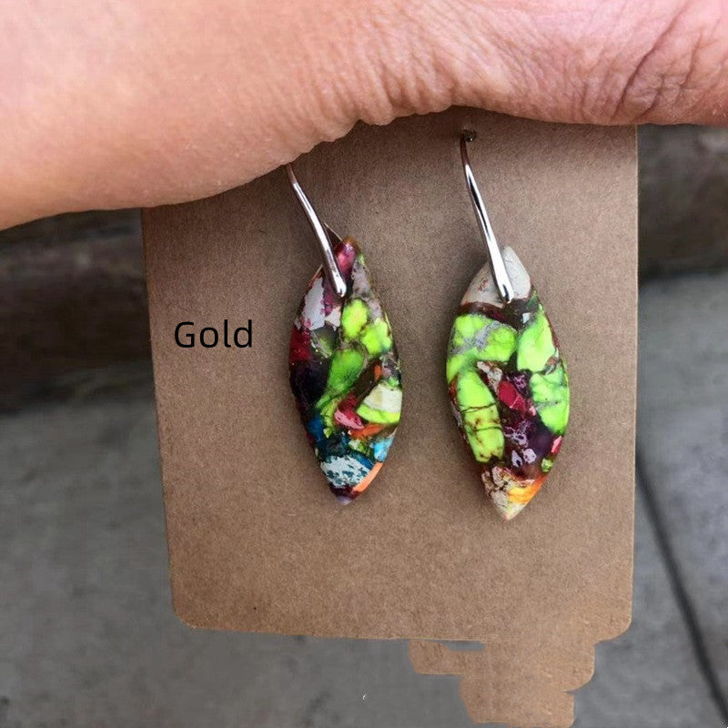 Leaf Shaped Emperor Stone Earrings Women