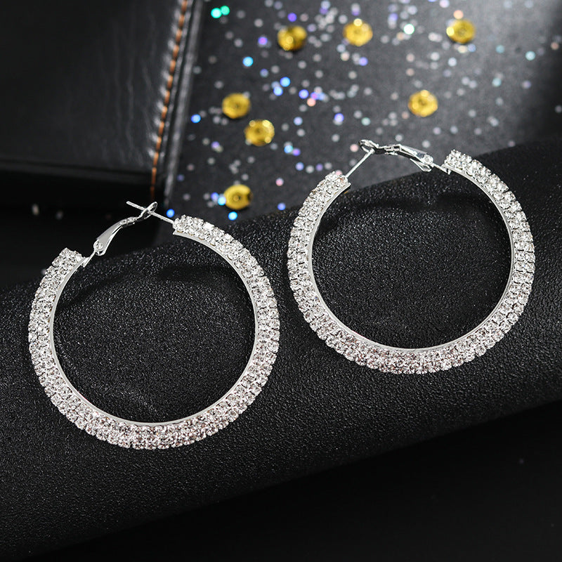 Creative Sparkling Diamond Ladies Full Diamond Round Big Earrings