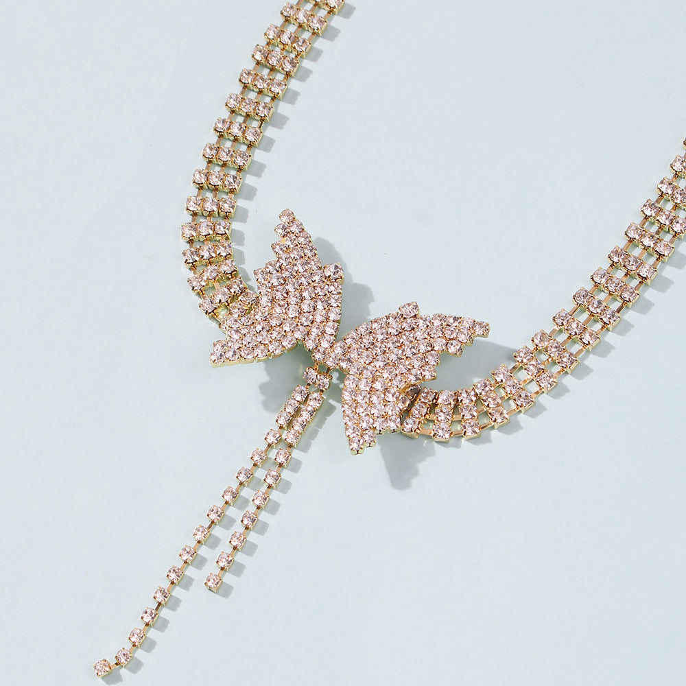 Fairy Temperamental Full Diamond Bow Short Necklace