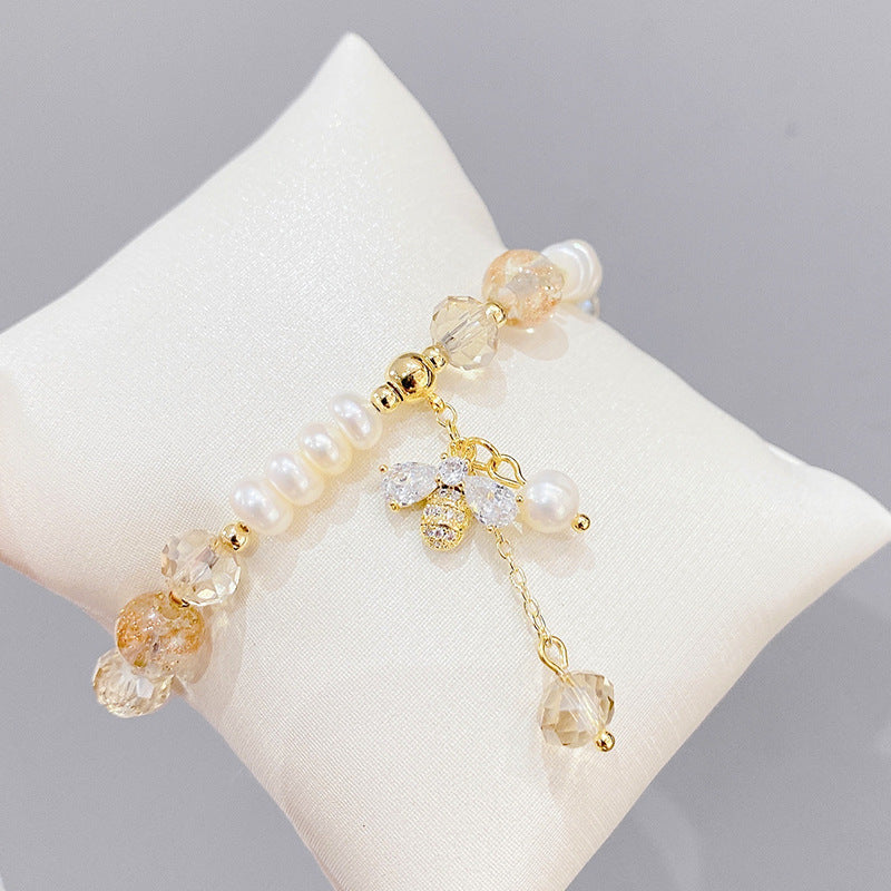 Freshwater Pearl Micro-inlaid Zircon Bee Bracelet