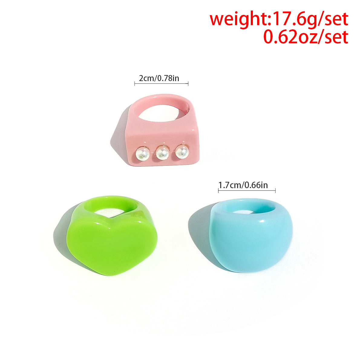 Exaggerated Macaron Color Geometric Ring Set