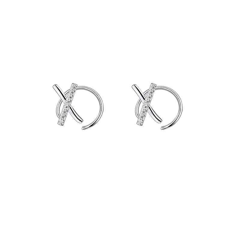 Simple cross unilateral diamond earrings