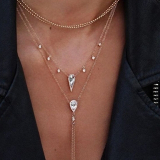 Vintage four-layer drop diamond necklace