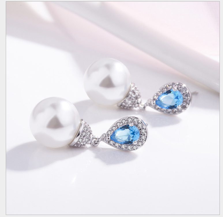 Pearl Earrings Women's Diamond Zircon Long Pearl Earrings Fashion Jewelry