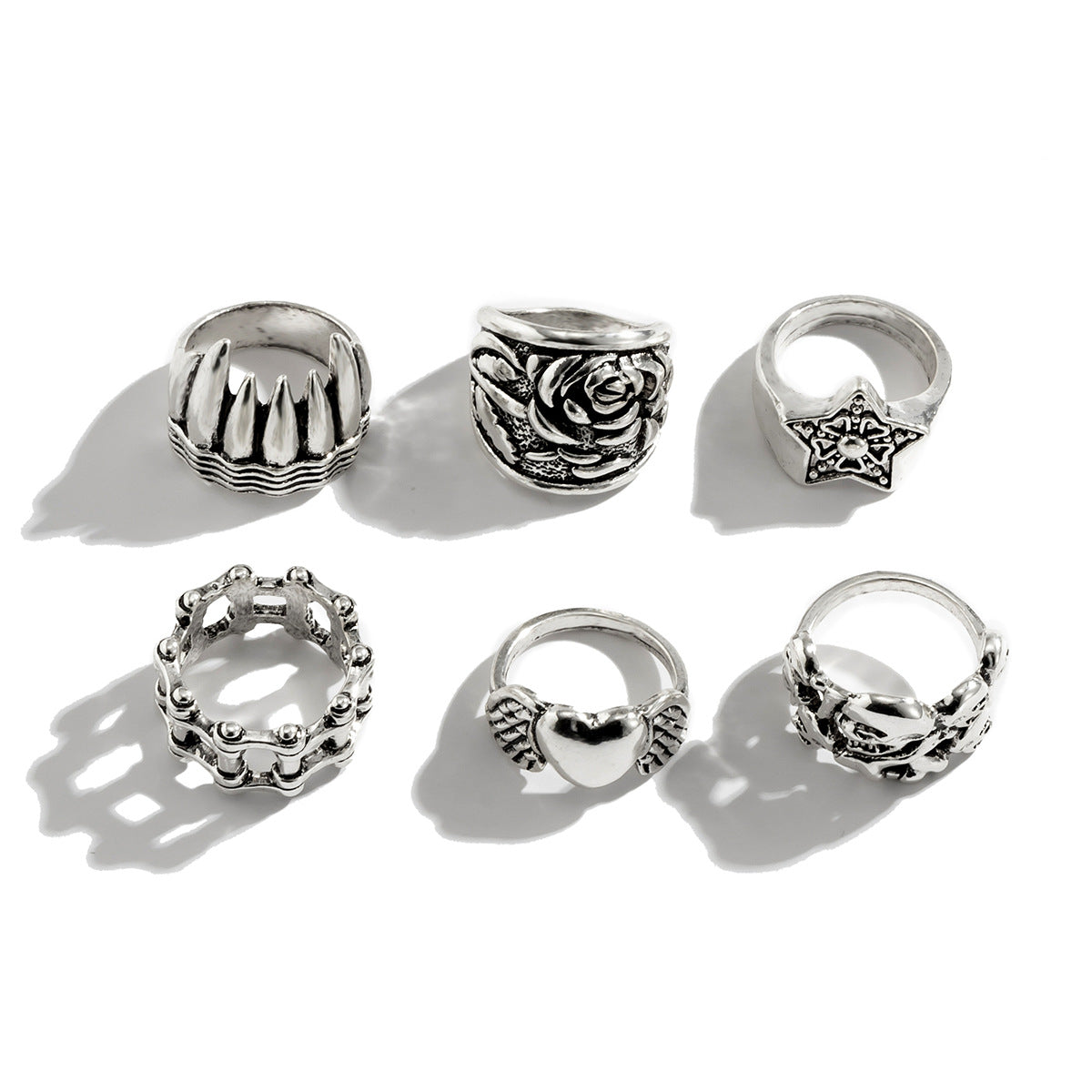 Exaggerated Punk Old Skull Snake Ring Set