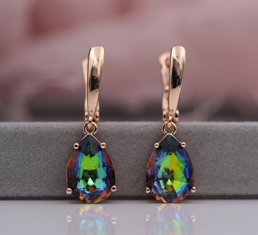 Moonstone color water drop zircon earrings