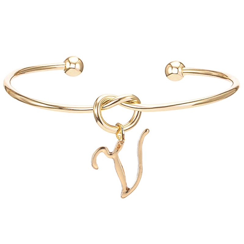 26 English Initial Letter Pendant Knot Bangle Cuff Bracelet