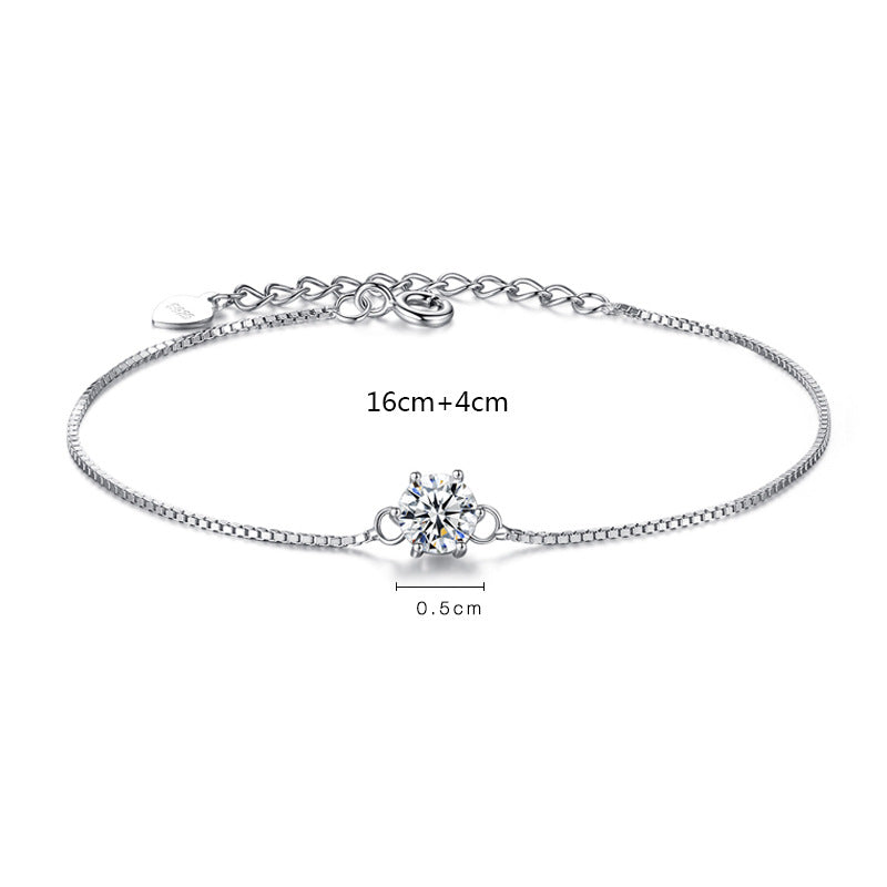 Sterling Silver Single Diamond AAA Zircon Bracelet