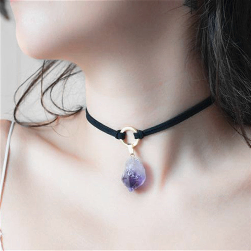 Women's Velvet Geometric Crystal Pendant Necklace