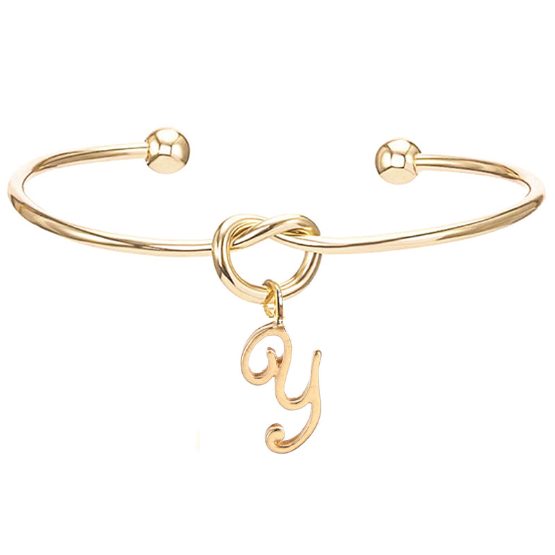 26 English Initial Letter Pendant Knot Bangle Cuff Bracelet