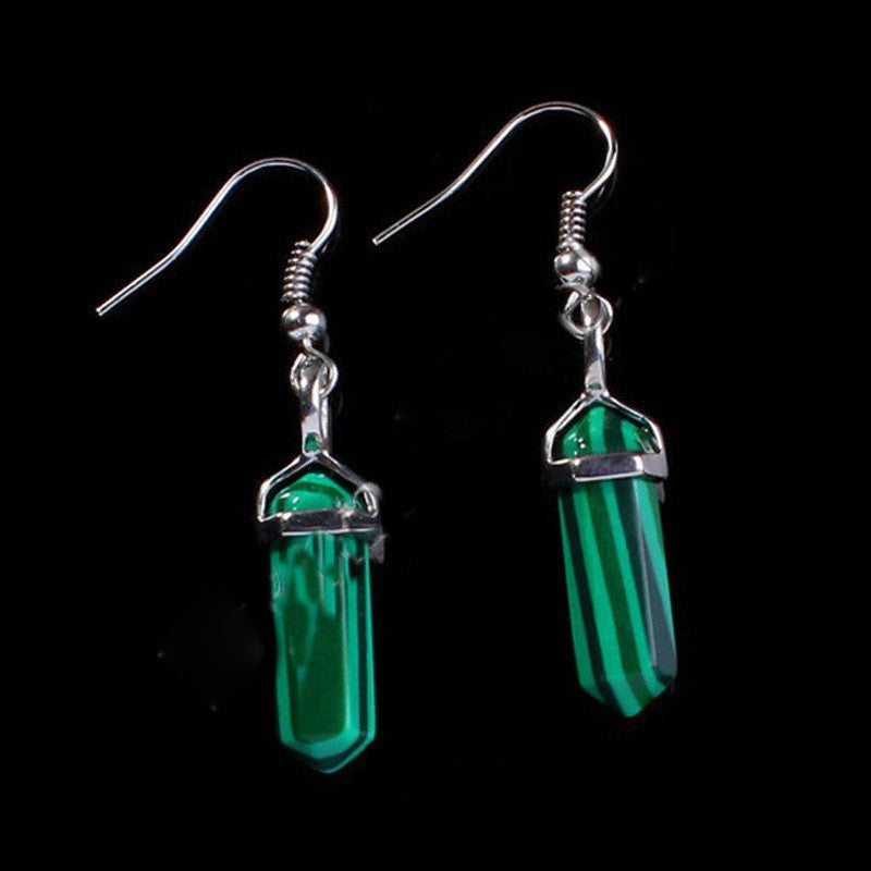 Small Hexagonal Pillar Crystal Stone Earrings