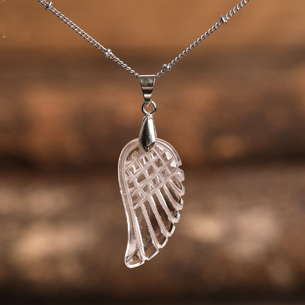 Quartz Crystal Angel Wing Pendant Necklace