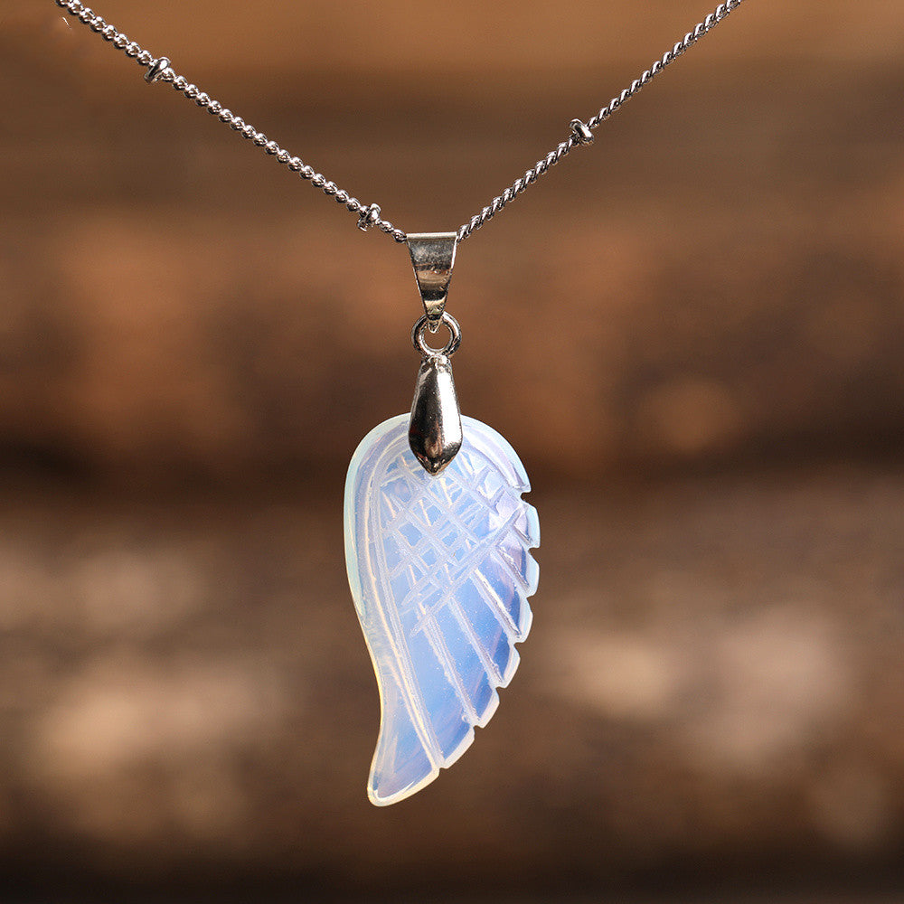 Quartz Crystal Angel Wing Pendant Necklace