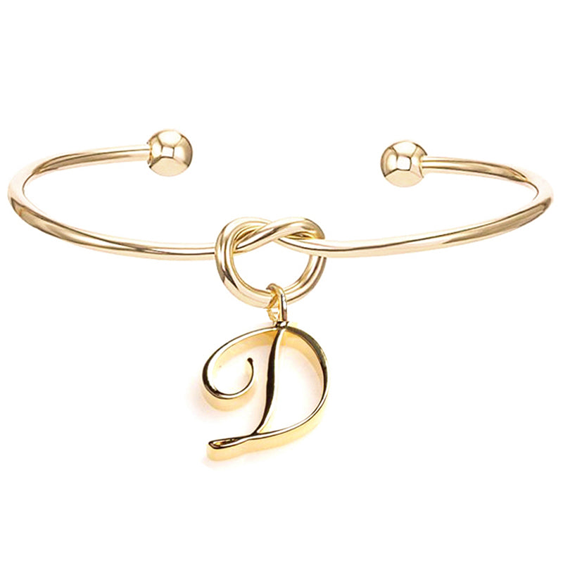 26 English Initial Letter Pendant Knot Bangle Cuff Bracelet