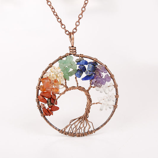 Tree Of Life Pendant Necklace Copper Crystal Natural Stone Necklace