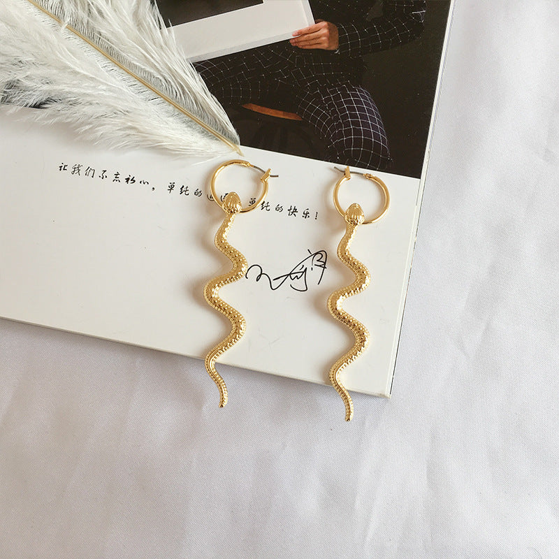 Exaggerated long snake earrings