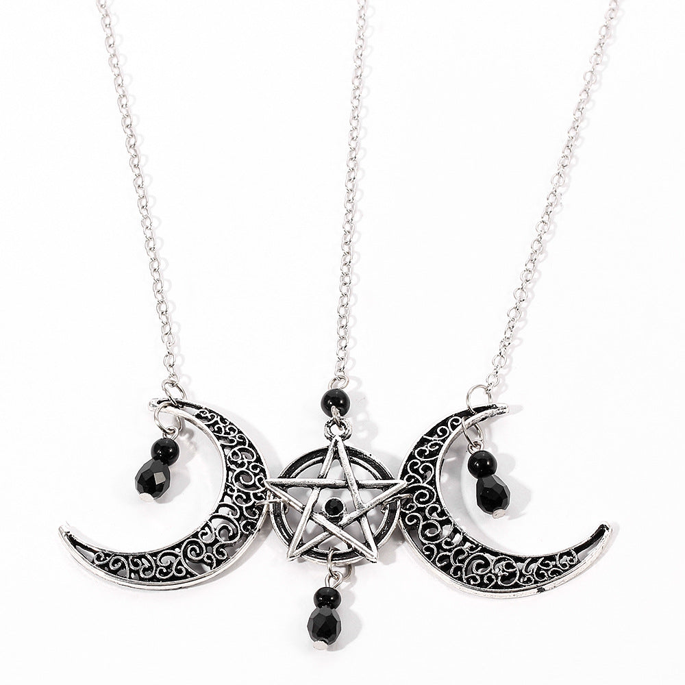 Gothic Pentagram Necklace Moon Crystal