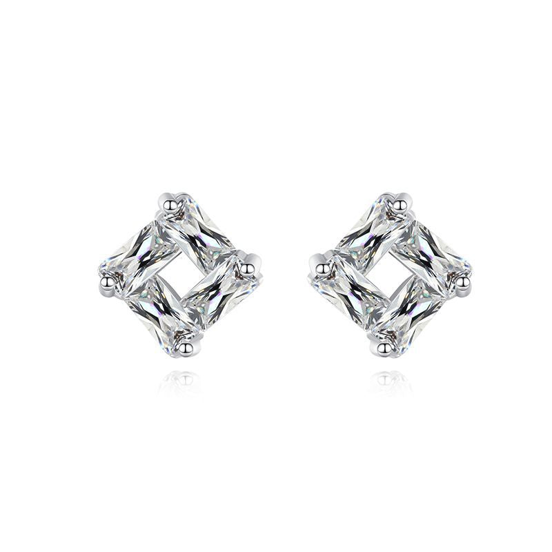 S925 Silver Square Diamond Earrings