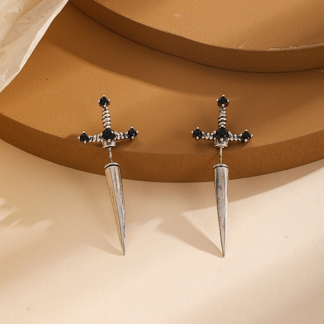 Vintage Crystal Diamond Gothic Dagger Earrings