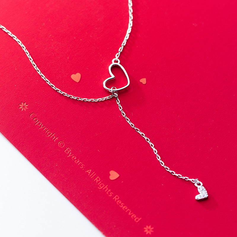 S925 Silver Hollow Heart Diamond Clavicle Necklace