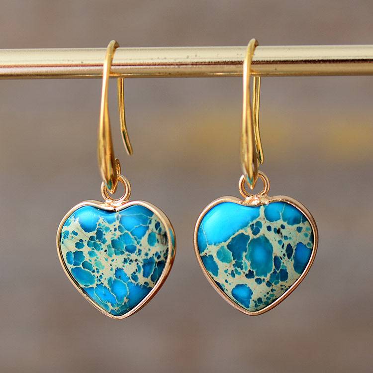 Classic Imperial Stone Heart Pendant Earrings