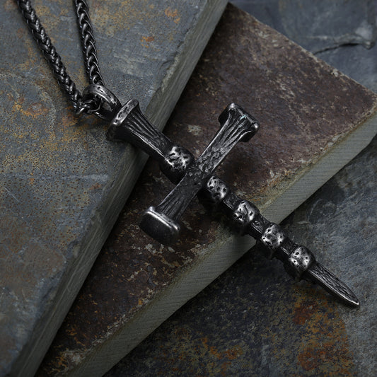 Retro Gothic Skull Cross Motorcycle Stainless Steel Pendant Necklace