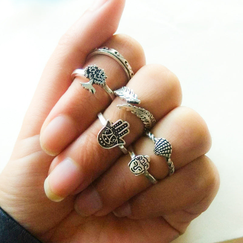 Vintage Carved Shell Palm Leaf Ring Set Ring Tail Ring