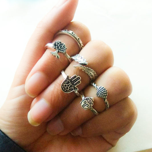 Vintage Carved Shell Palm Leaf Ring Set Ring Tail Ring