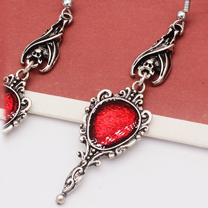 Gothic Bat Ancient Silver Magic Mirror Earrings