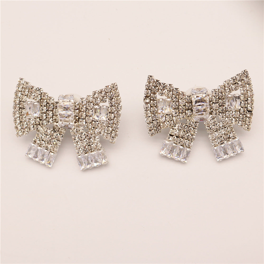 Three-dimensional Bow Sparkling Crystal Exaggerated Earrings