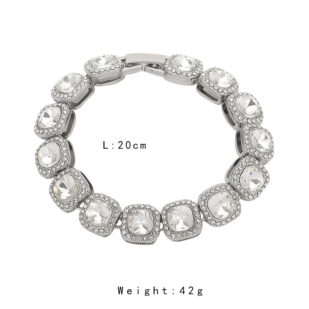 European And American Simple Hip-hop Geometric Round Square Diamond Full Diamond Bracelet