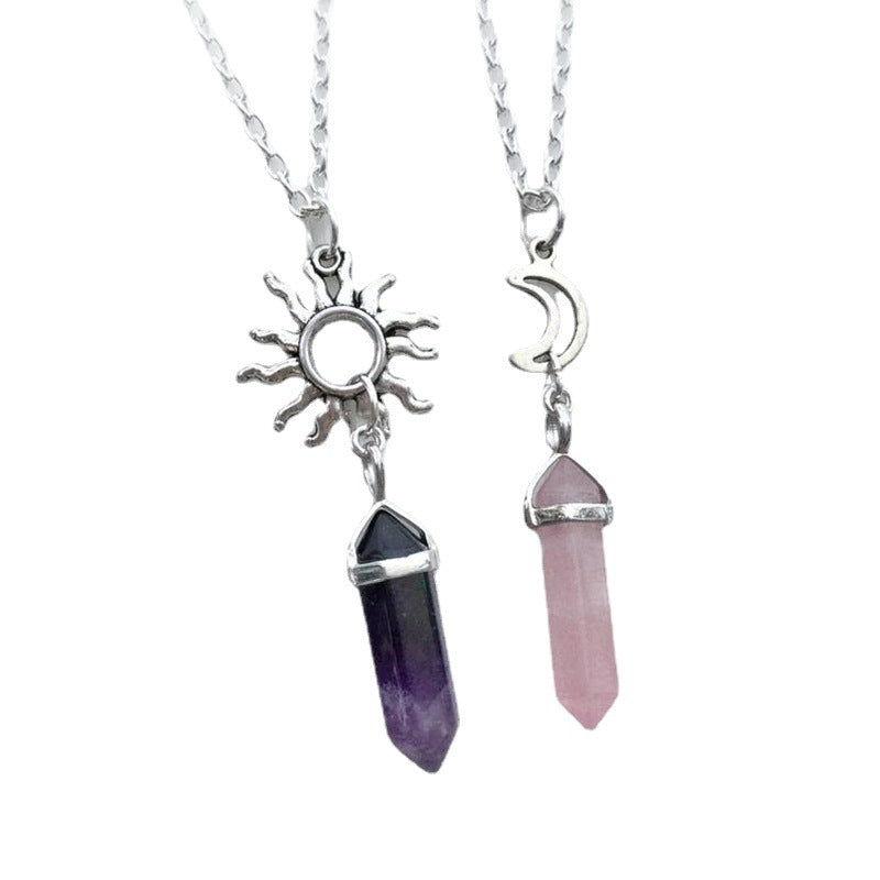 Natural Quartz Stone Crystal Hexagon Pillar Necklace