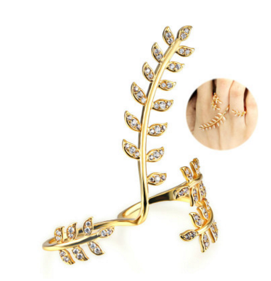 Diamante Gold Plated Leaf Ring