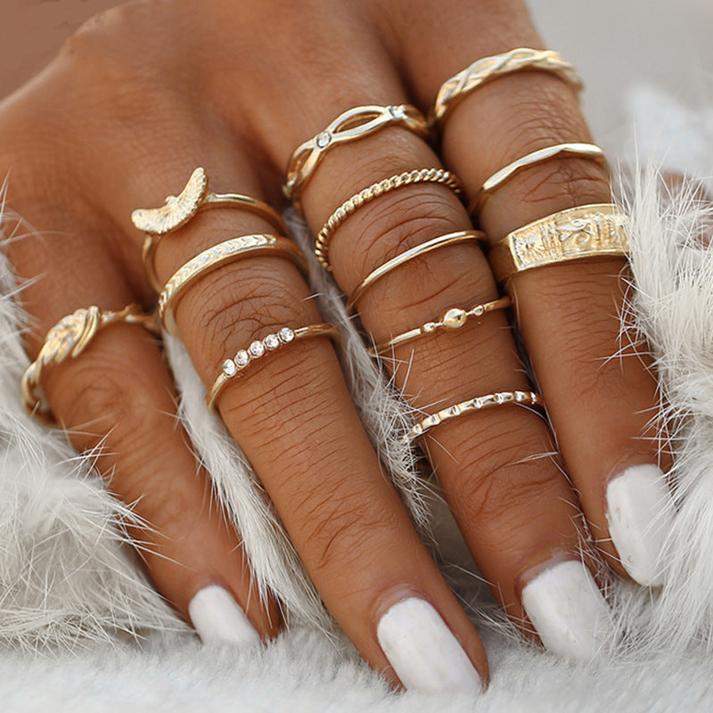 Gold Fashion 12 Piece Ring Set