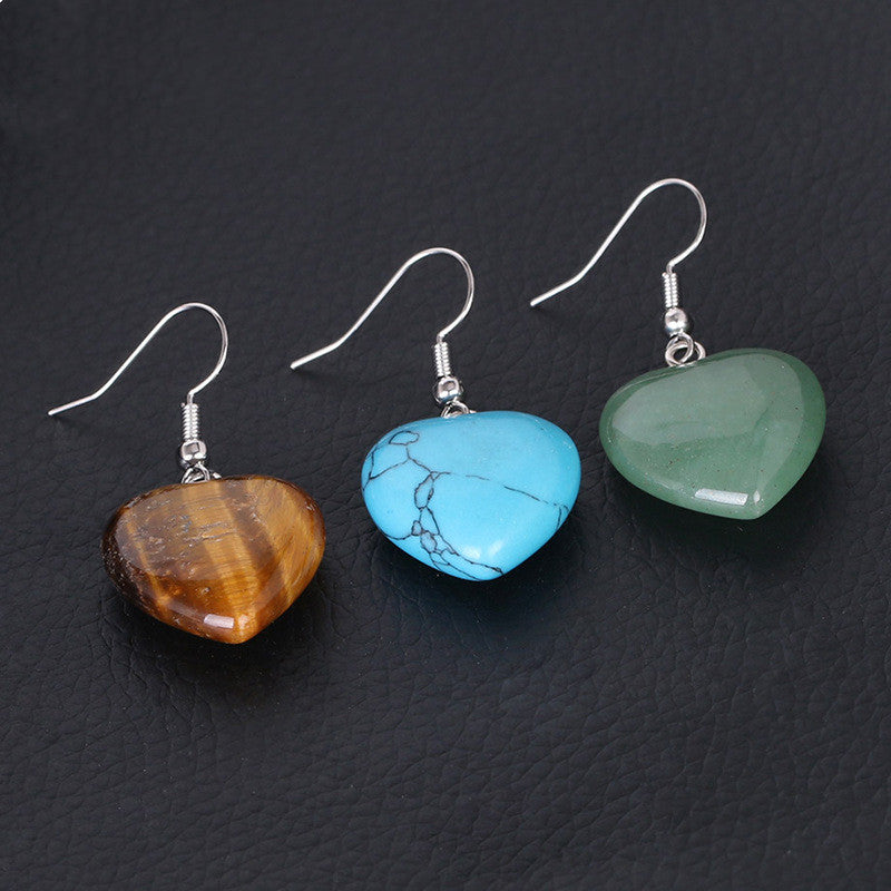 Love heart earrings natural crystal stone