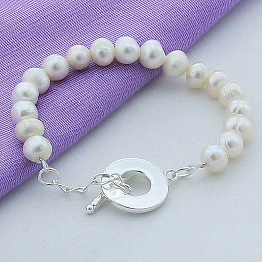 Silver Plated White Pearl Bracelet Jewelry