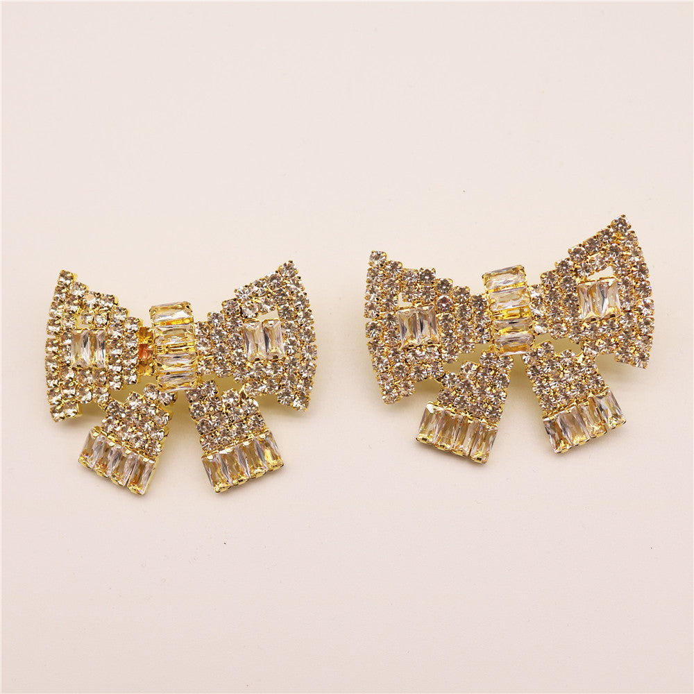 Three-dimensional Bow Sparkling Crystal Exaggerated Earrings