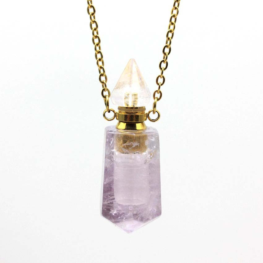 Natural Crystal Perfume Bottle Spiked Hexagon Necklace