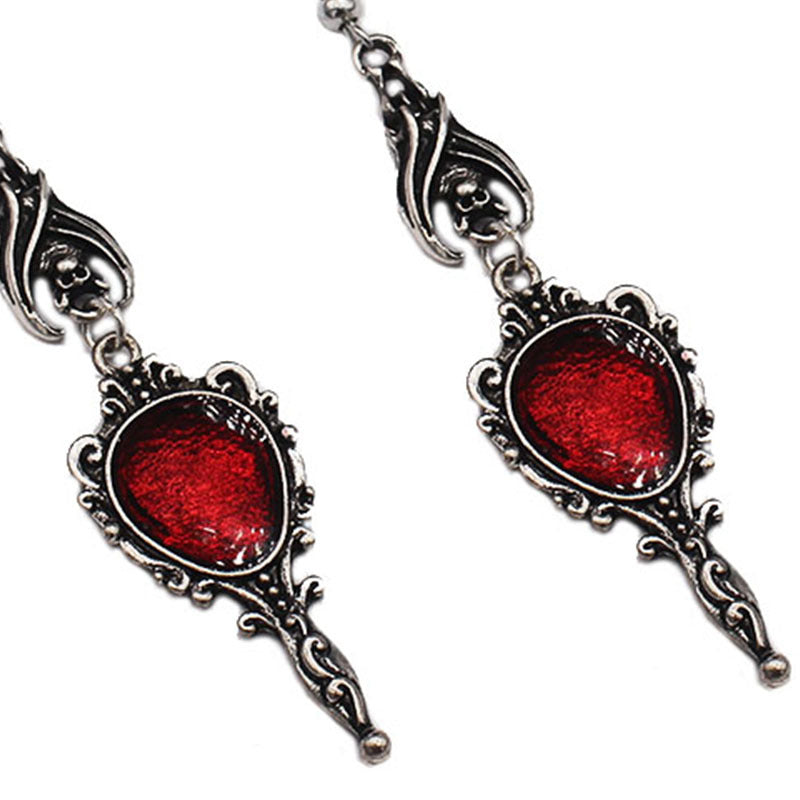 Gothic Bat Ancient Silver Magic Mirror Earrings