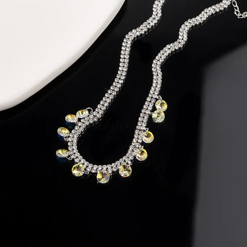 Trendy Iridescent Diamond Double Layer Necklace