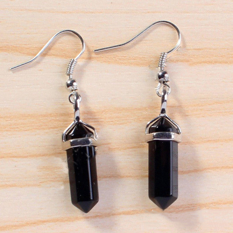 Small Hexagonal Pillar Crystal Stone Earrings